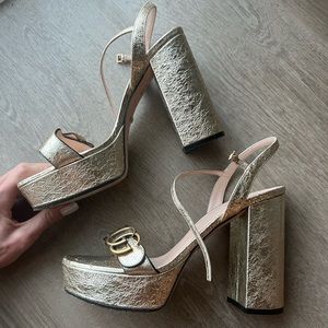Gucci Marmont Double G Gold Platform Sandals